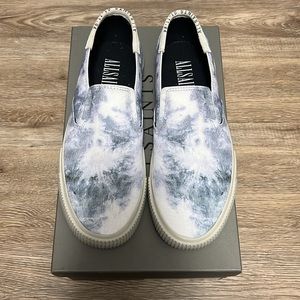 NEW All Saints Manny Canvas Slip-Ons Sneakers Tie Dye Grey Size 11